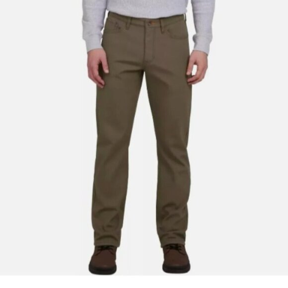 NEW Weatherproof Men's Reg Fit Fleece-Lined Stretch Canvas Pants, Green 30X30 - Picture 1 of 10